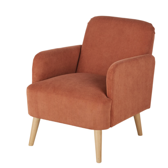 Fauteuil bas en velours côtelé orange, Maisons du Monde